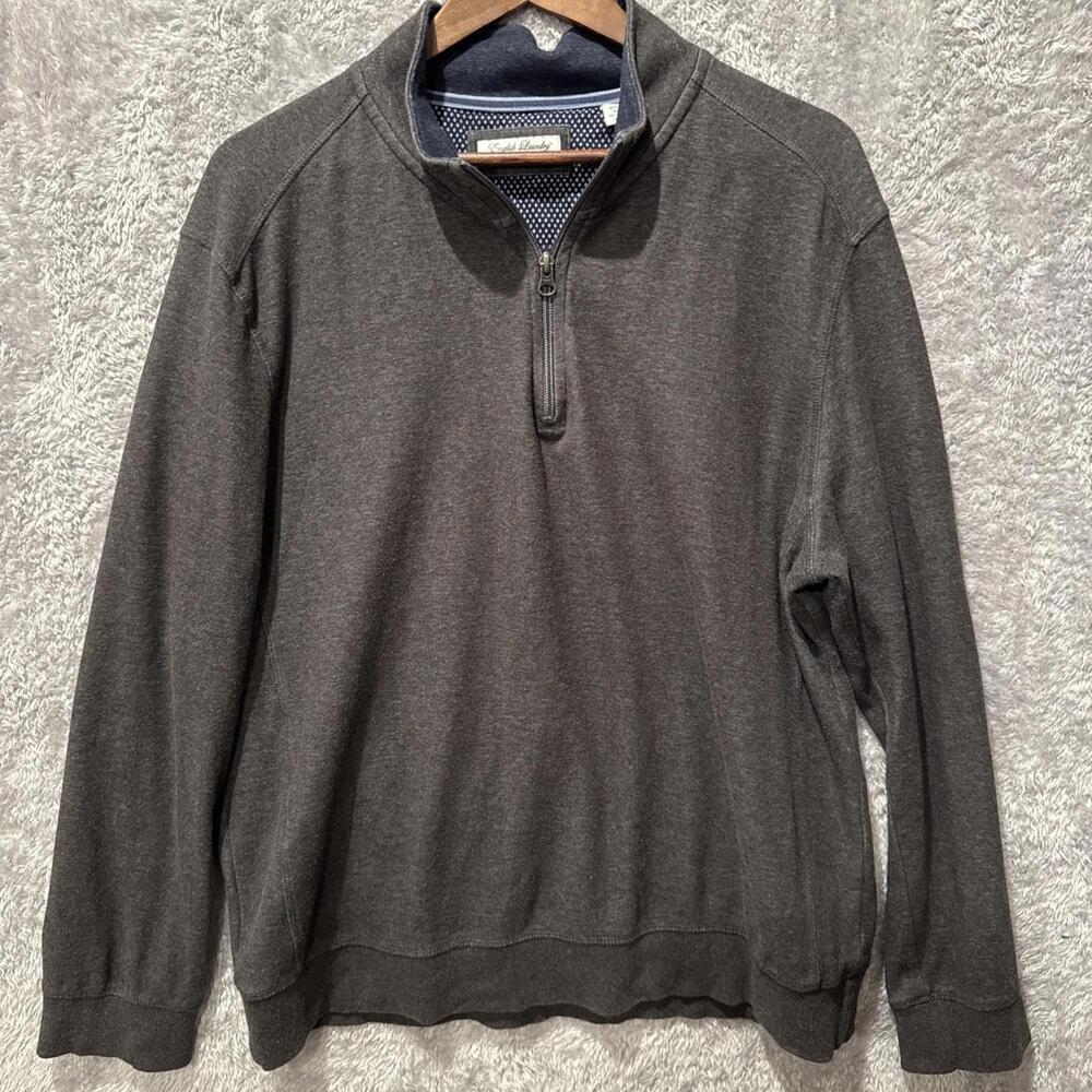 English Laundry Pullover Mens XL Gray 1/4 Zip Cotton Golf Layers Tennis Touring